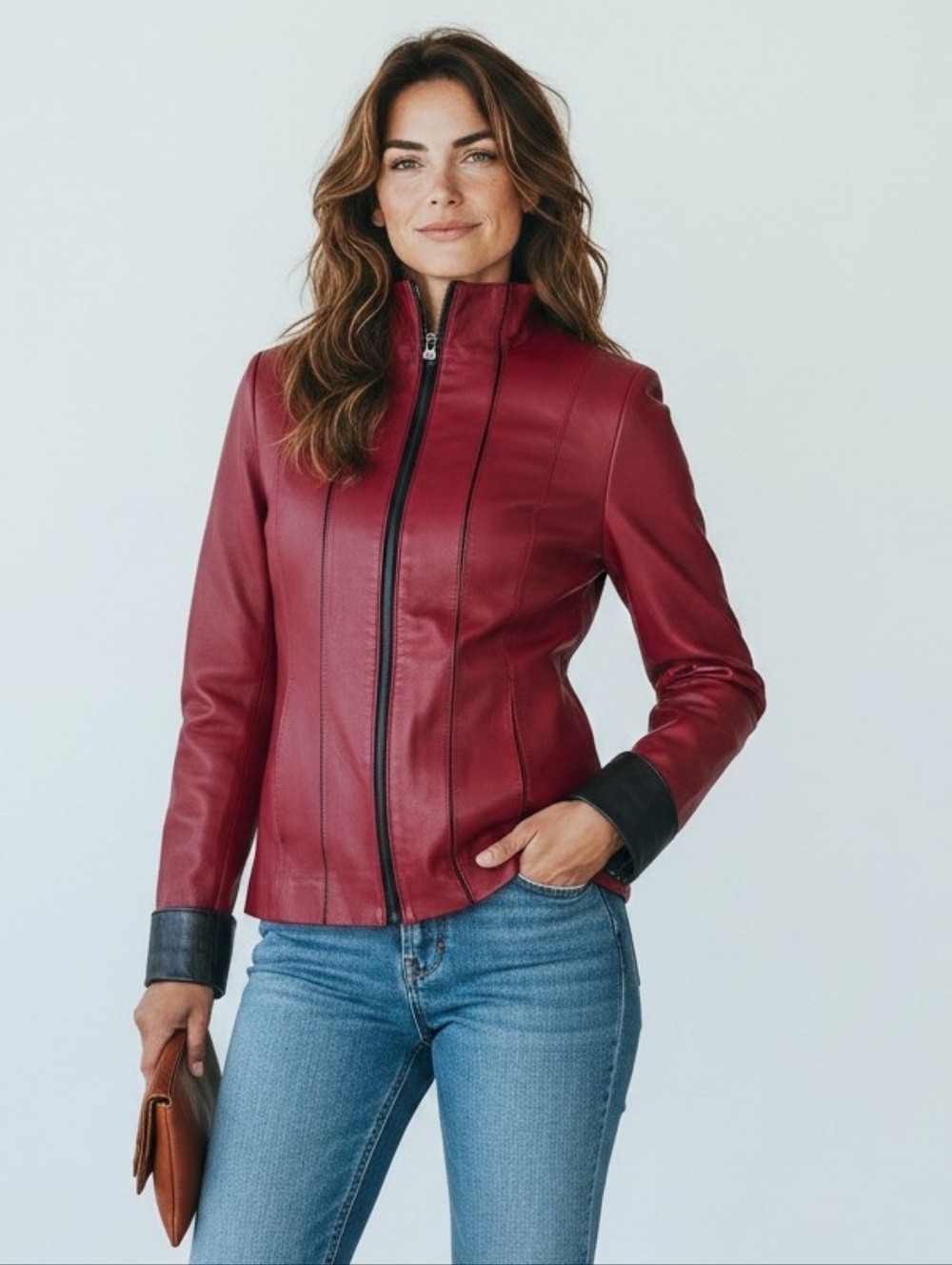 Vitto & Lugo Red Leather Jacket Made in Spain Women’s Fitted Zip-Up